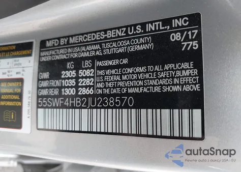 2018 Mercedes-Benz C 350E z USA, uszkodzony, nr VIN 55SWF4HB2JU238570